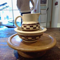 Antique Child's Mochaware Pitcher And Bowl