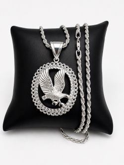 925 Sterling Silver Cubic Zirconia Eagle Pendant Men’s Necklace Size 24”
