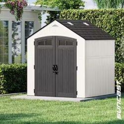 Suncast Ridgeland 7 ft. W x 7 ft. D Plastic Resin Storage Shed with Floor (50 sq. ft.) in Ice Cube (White)