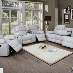 Brand New Grey White Fabric Combination Sofa Set 