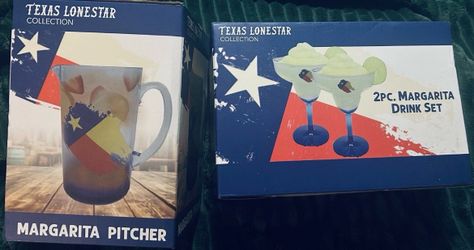 NEW - Texas Lonestar Margarita Pitcher & 2 pc Glass Collection, Encore Brandz