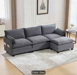 New L-Shaped Oversized Modular Sectional Sofa with Movable Ottoman
