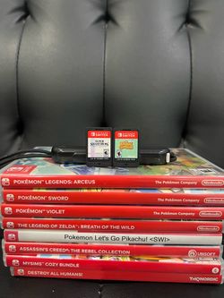 Nintendo Switch Game Bundle Pokémon Violet, Pokémon Legends: Arceus, Pokémon: Let's Go, Pikachu!, Pokémon Sword, The Legend of Zelda: Breath of the Wi