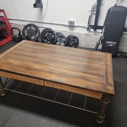 Teak & Rod Iron Coffee Table W Baskets