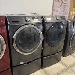 Samsung Front Load With Pedestals Washer And Gas Dryer Set