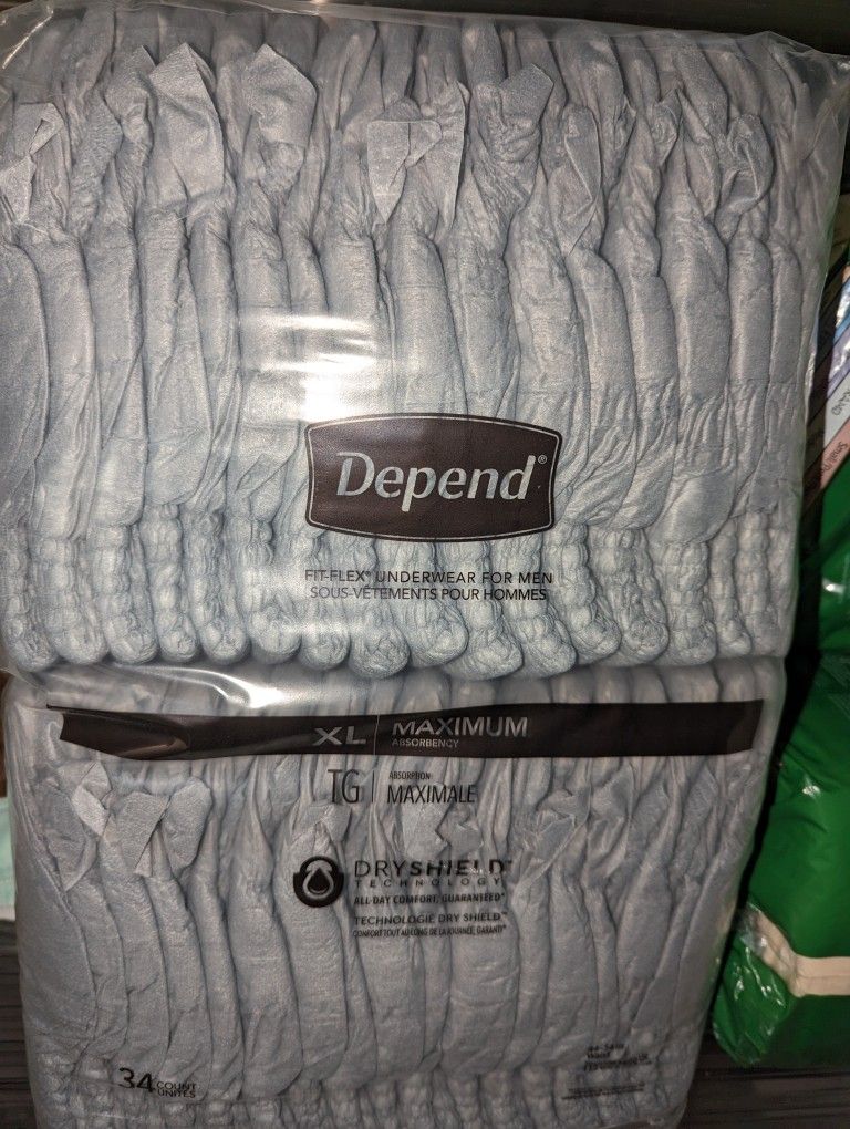 Men's Depends Briefs XL Fits Up To 44- Waist