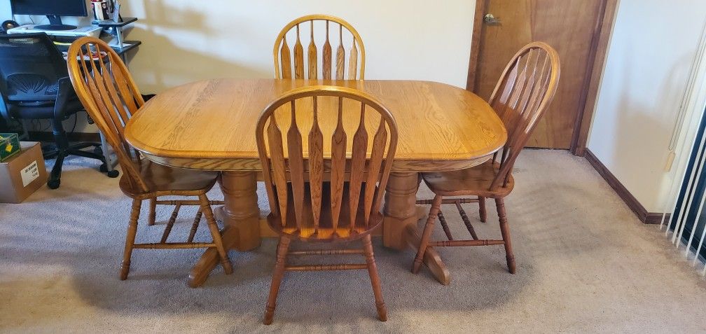 Oak Dining Table + 4 Restored Chairs