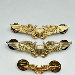 Lot of 3 Vintage USN US Navy Naval Aviator Flight Officer Wing Badge Pin