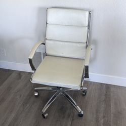 White Faux Leather Desk Chair (on wheels, adjustable height)