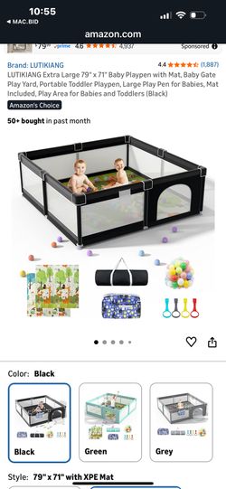 79x71black Play Pen With Mat, Balls And Rings