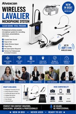 NEW Alvoxcon Wireless Lavalier Microphone System – In Box