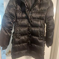 Guess Women’s Long Puffer Coat – Faux Fur Hood – Black – Medium