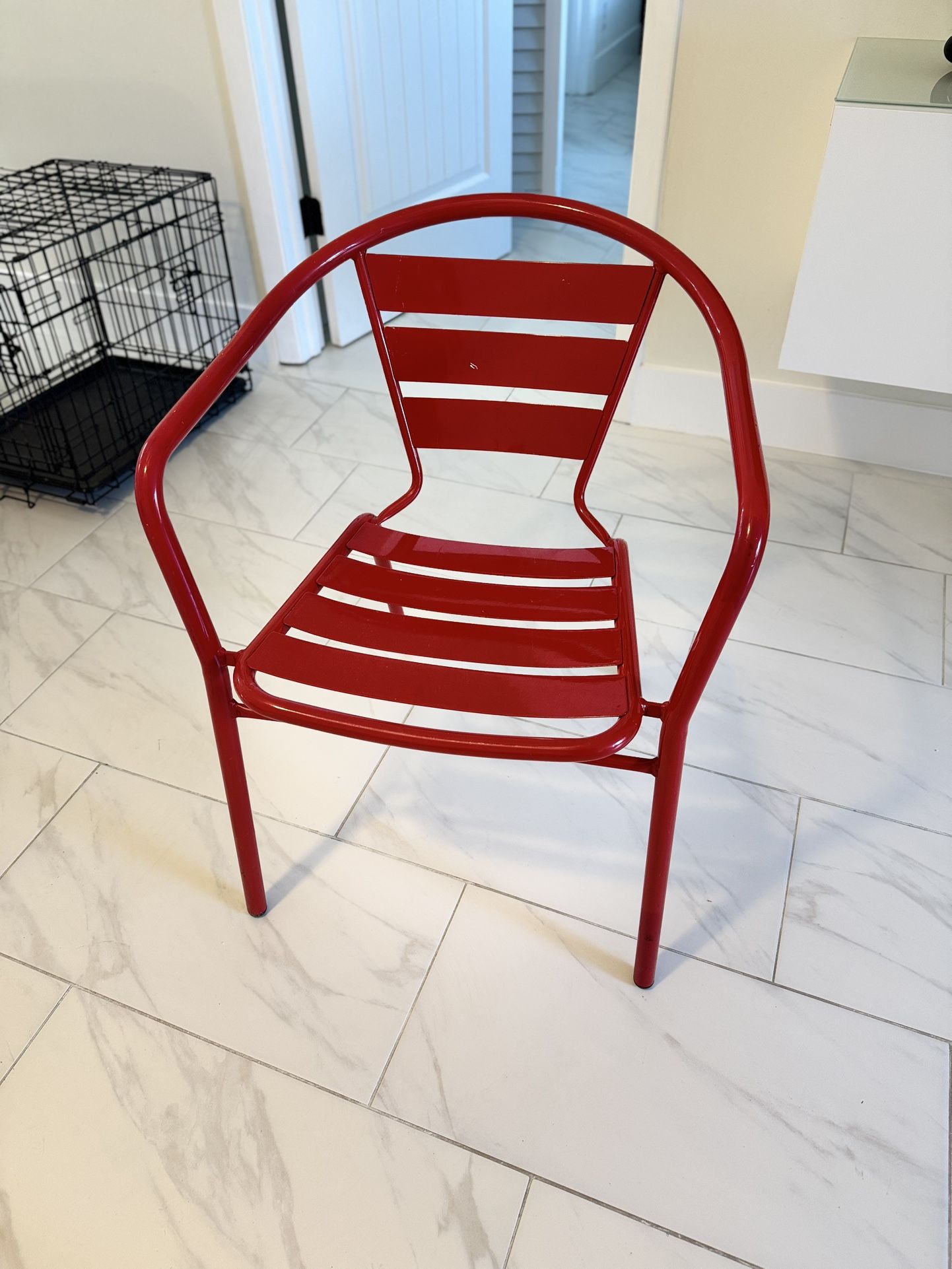 Set of 4 Red Metal Stackable Chairs