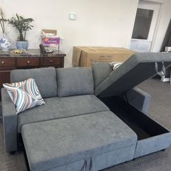Grey Microfiber Sectional Sleeper Sofa Couch 