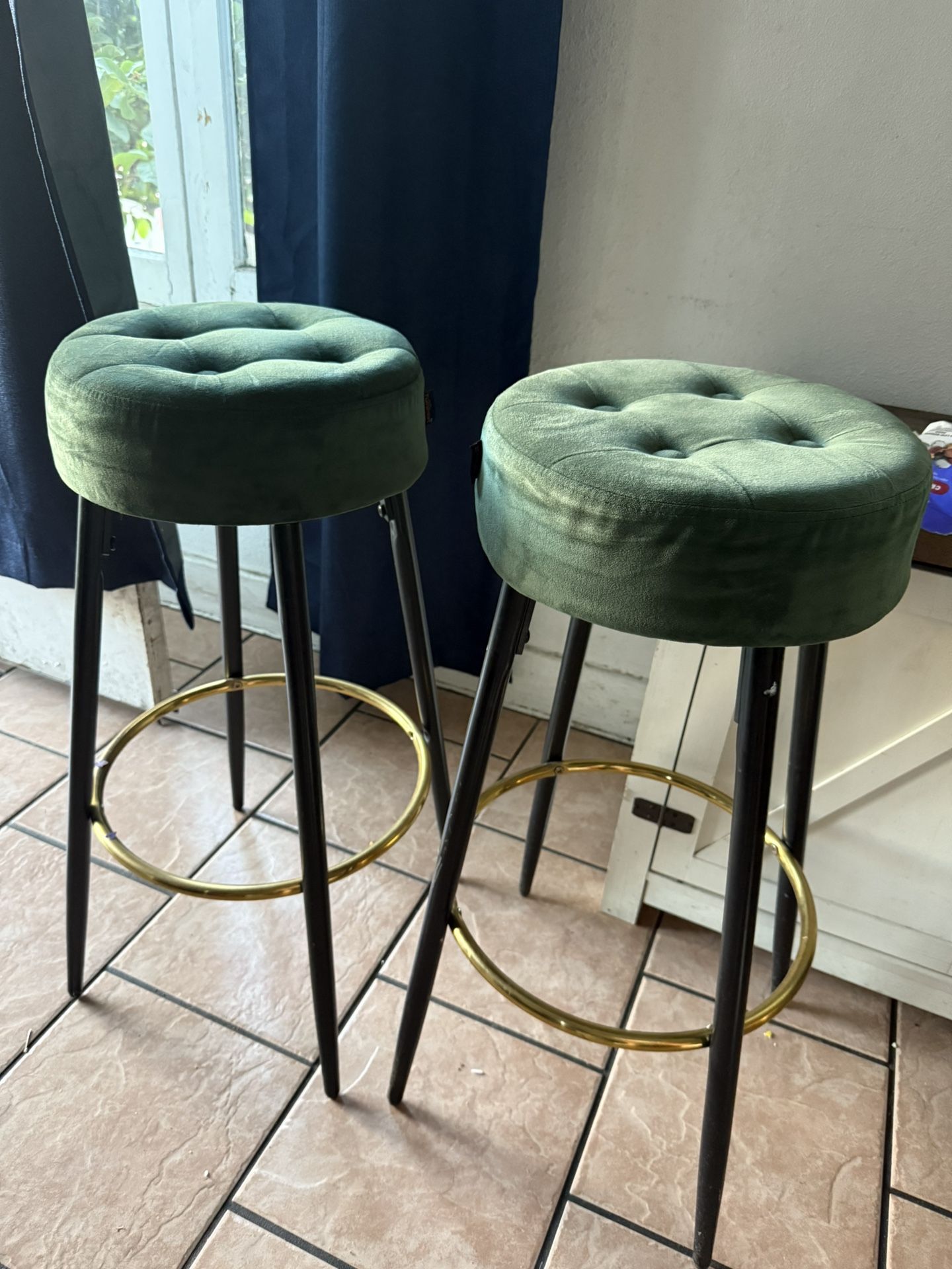 4 Green Suede Stools