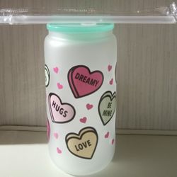 Dreamy, Hugs, Love, Frosted Glass Cup