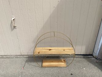 Gold Metal Circle Wall Shelf with Wood Shelves