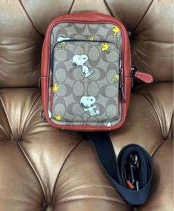 Coach X Peanuts UNISEX Track Pack 14 In Signature Canvas With Snoopy Woodstoc