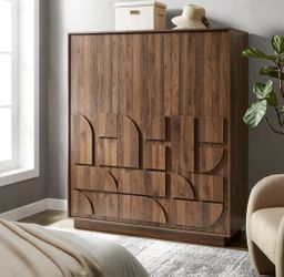 MODWAY Bulwark Walnut Brown MDF 57.2 in. Wardrobe with Drawers