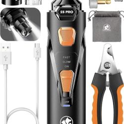 Dog Nail Grinder with 2 LED Lights Powerful 2 Speeds Super Quiet Dog Nail Trimmers with 3 Grinding Wheels Rechargeable