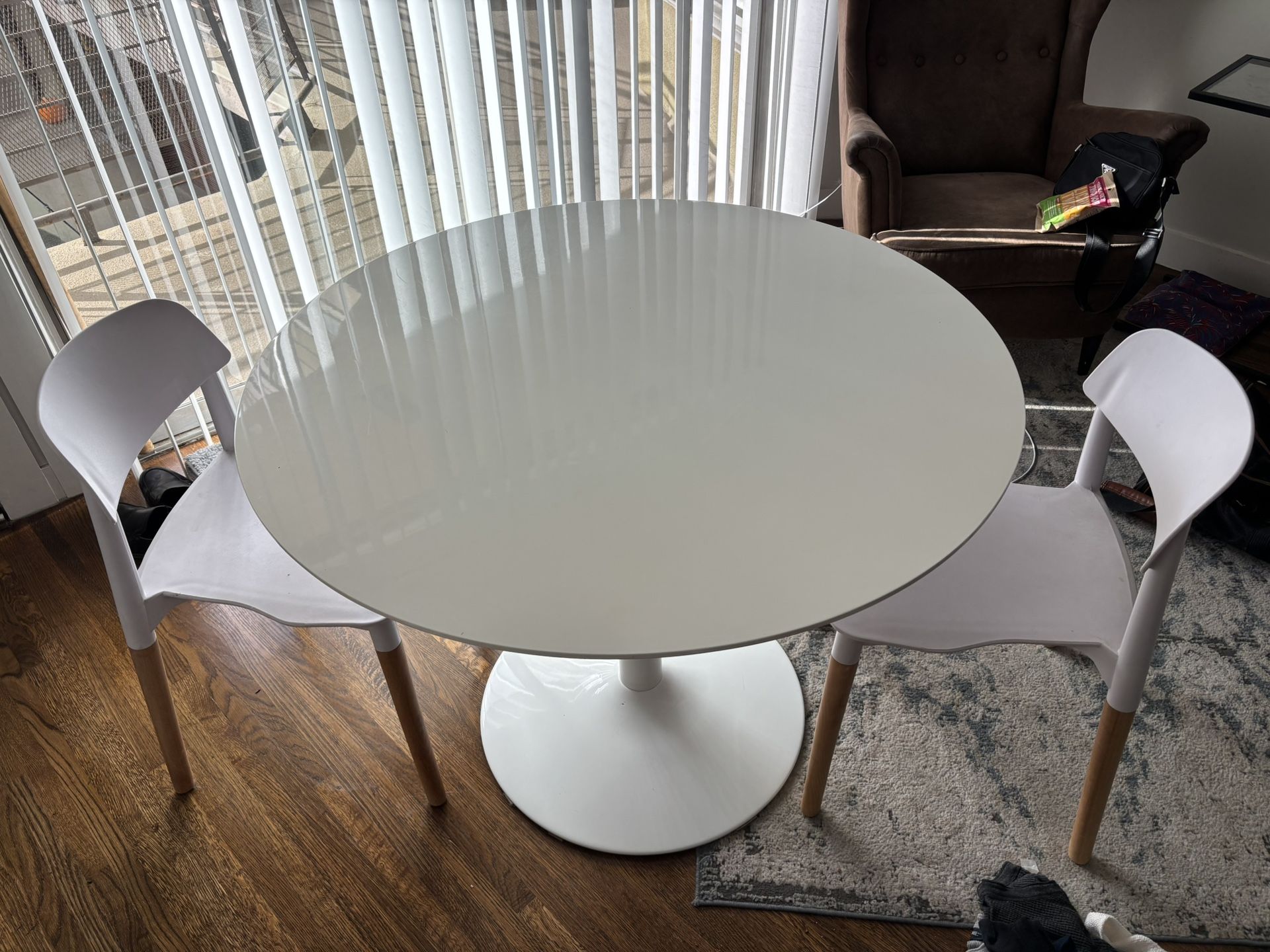 Modern White Dining Table And 2 Chairs