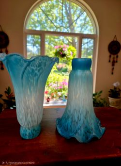 Vintage blue opalescent blown glass lily lamp shades (often referred to as tulip