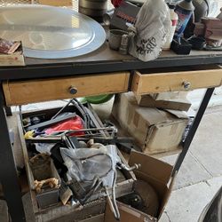 Helpful tool wooden and metal work shop table