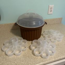 Fox Run Brown Cupcake Holder Holds 24 Carrier Container Carousel 3 Tier