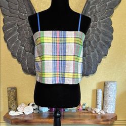 Urban Outfitters Plaid Crop Top with Blue Straps
