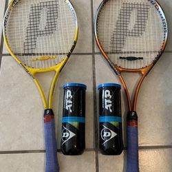 Set Of 2 Prince Tennis Rackets And 6 New Balls