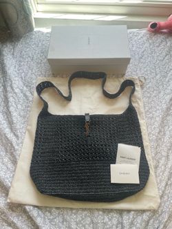 YSL Black Raffia Crochet Le 5 À 7 Hobo Tote