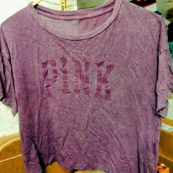 Pink Victoria Secret Juniors Crop T-shirt 
