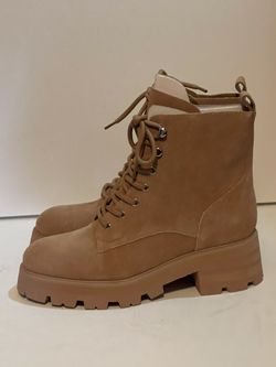 Womens Boots Size 8,5 Marc Fisher Lucien Light Natural Lace Up Combat Boot New
