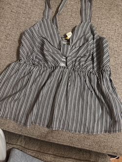 Black and White Striped Peplum Cami Top