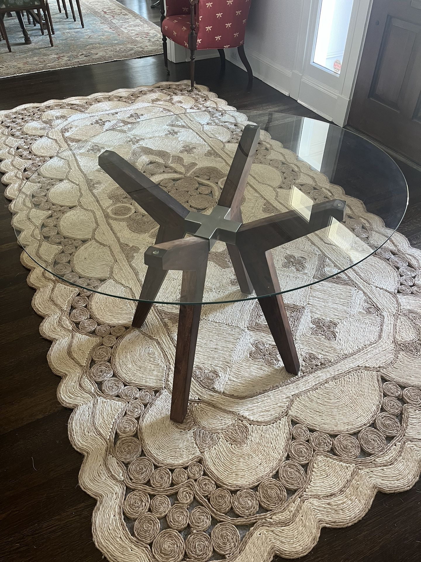 Beautiful Glass Dining table, Bistro Table, Wooden Base