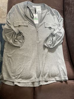 Women Calvin Klein Size Large Blouse Light Top With Half Zipper Color Gray Grey