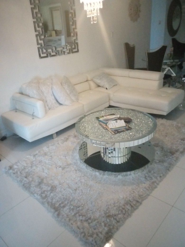 White Leather Cream Couch 