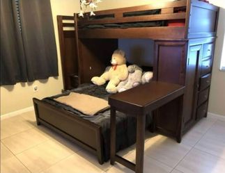 Rooms To Go Ivy League Cherry Loft Bed with Storage Stairs & Desk — $750 OBO