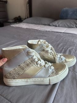 Guess High Top Shoes- Tan & Gold Design