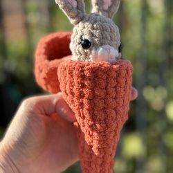 Surprise Bunny 🐰 In Carrot 🥕 Handmade 🧶 Crochet 🧶 Plushie 
