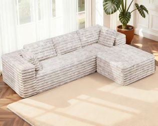 Boneless Couch, Cloud Modular Sectional Sofa, Deep Seat Corduroy Couch for Living Room Bedroom, High-Density Foam