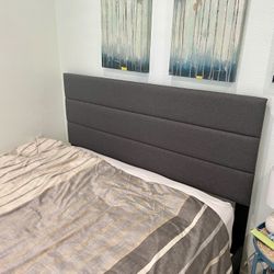 Gray Queen Headboard And Bed Frame - Like New