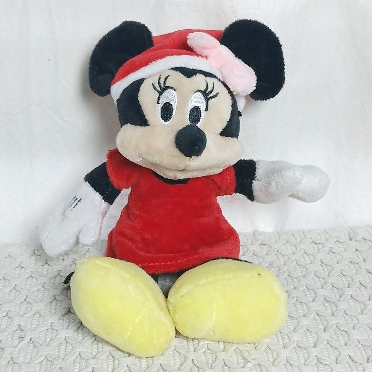 Rare Disney Store 10" Minnie Mouse Christmas Santa Hat Pink Bow Small Plush Toy