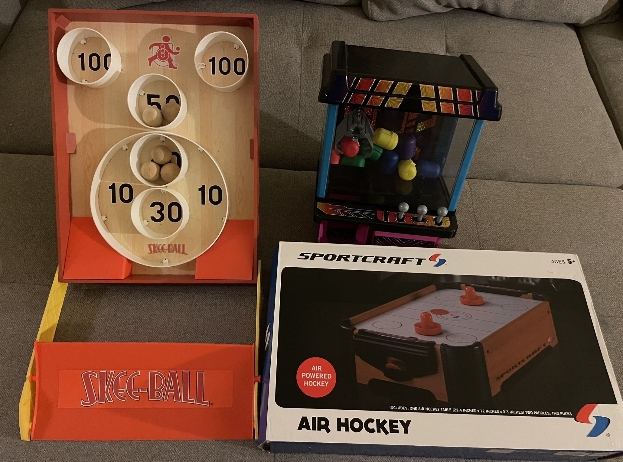 Air Hockey, Skee Ball, & Claw Machine Bundle
