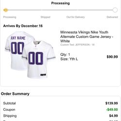 Justin Jefferson #18 Jersey size YL (14/16) 