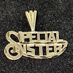 14K Solid Yellow Gold “Special Sister” Charm. Diamond Cut! 