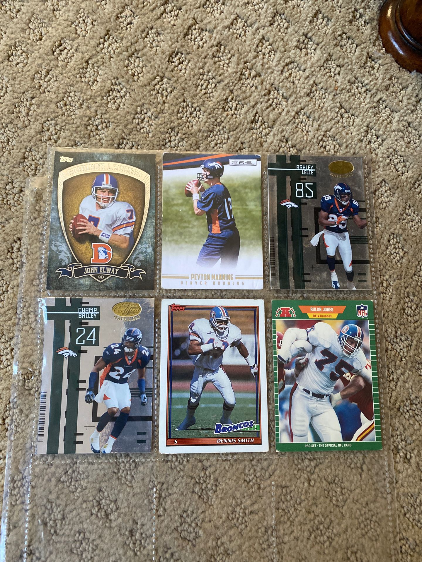 Denver Broncos football cards (6 cards)