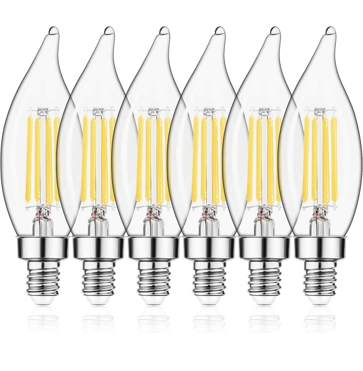 E12 LED Candelabra Bulb 60W Equivalent Dimmable LED Chandelier Light Bulbs 4.5W 2700K Soft White 500LM B10 Flame Tip Vintage LED Filament Candle Bulb
