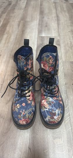 Women’s Blue Floral Combat Boots