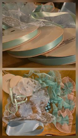 Satin Ribbon And Lace Bundle Mint Green/Light Blue 
